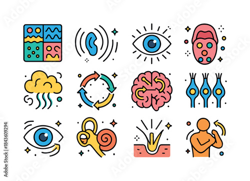 Sensory Processing Icons. Sensory Processing. Colorful isometric