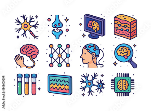 Colorful Neuroscience Icons. Neuroscience. Colorful isometric ve