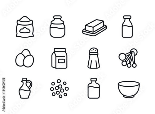 Bakery Ingredients Icons. Bakery Ingredients. Line icon set of B