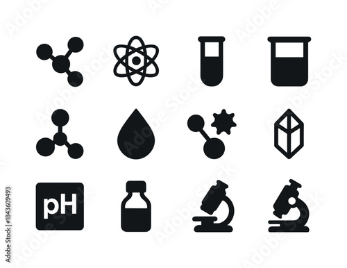 Scientific Icon Grid. Compound. Solid icon set of Compound: mole