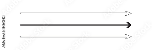 Horizontal long straight arrow signs. Black pointer, direction, position symbol and double arrow icon isolated on white background. Vector Illustration