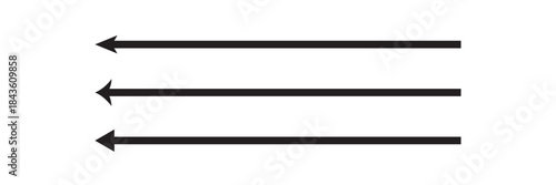 Horizontal long straight arrow signs. Black pointer, direction, position symbol and double arrow icon isolated on white background. Vector Illustration