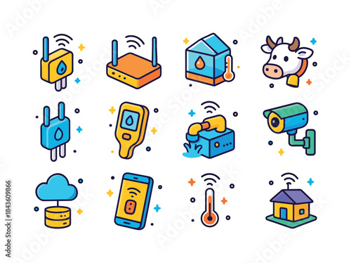 Agri IoT Icons. Agri IoT. Colorful isometric vector icons set of