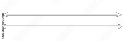 Horizontal long straight arrow signs. Black pointer, direction, position symbol and double arrow icon isolated on white background. Vector Illustration