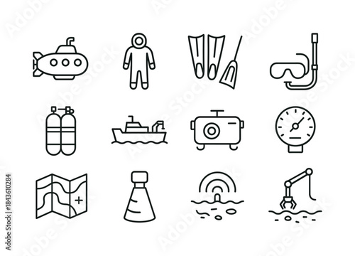 Ocean Exploration Icons. sharks