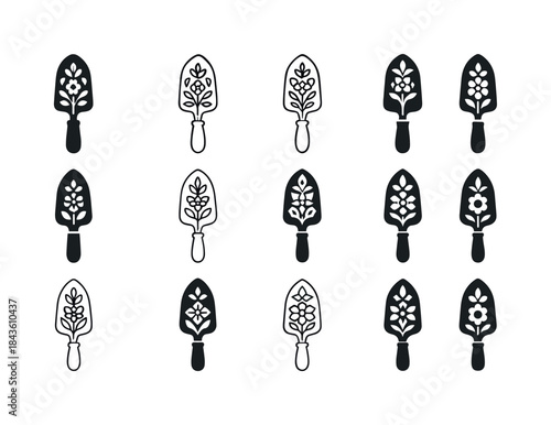 Decorative Gardening Icon Set. Using decorative gardening tools