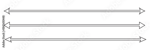 Horizontal long straight arrow signs. Black pointer, direction, position symbol and double arrow icon isolated on white background. Vector Illustration