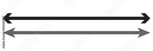 Horizontal long straight arrow signs. Black pointer, direction, position symbol and double arrow icon isolated on white background. Vector Illustration