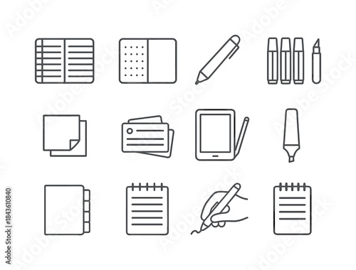 Note-Taking Icon Set. Note-taking tools. Line icon set of note-t