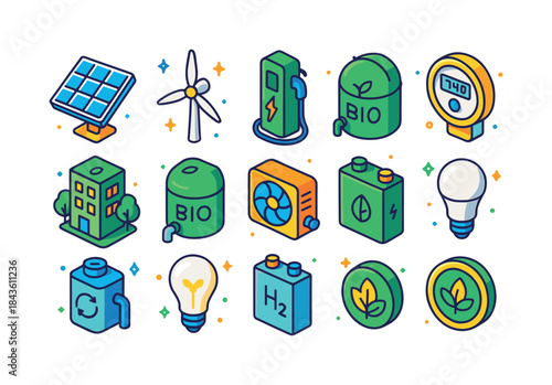 Sustainable Icons Collection. Sustainable technologies. Colorful