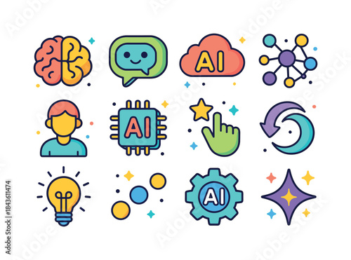 AI Assistant Icons. AI Assistants. Colorful isometric vector ico