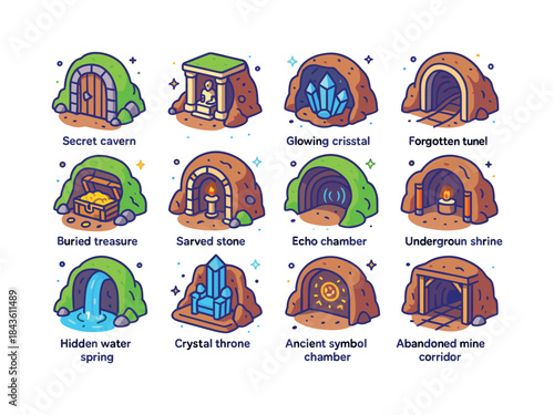 Underground Icons Collection. Hidden underground places. Colorfu