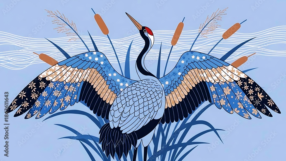 Fototapeta premium Elegant decorative crane illustration for nature themed prints branding and creative design projects