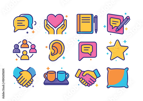 Colorful Peer Support Icons. Peer support. Colorful isometric ve