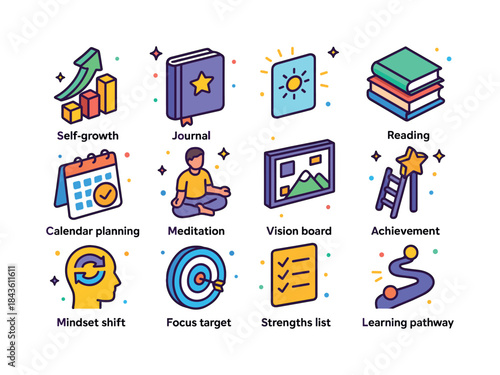 Colorful Development Icons. Personal development. Colorful isome