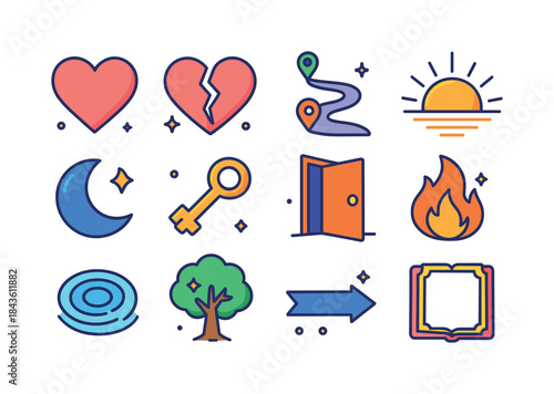 Colorful Narrative Icons. Narrative Symbols. Colorful isometric