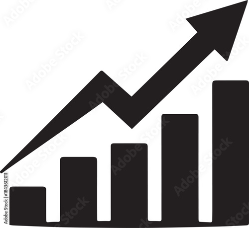 Business growth graph with upward arrow on white background illustrating financial progress and success