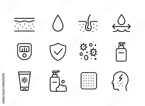 Skin Microbiome Icons. Skin microbiome. Line icon set of skin mi