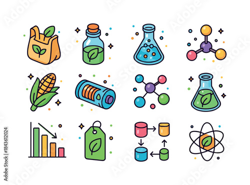 Eco-Friendly Chemistry Icons. Green chemistry. Colorful isometri