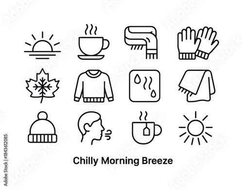 Chilly Morning Icons. Chilly Morning Breeze. Line icon set of ch