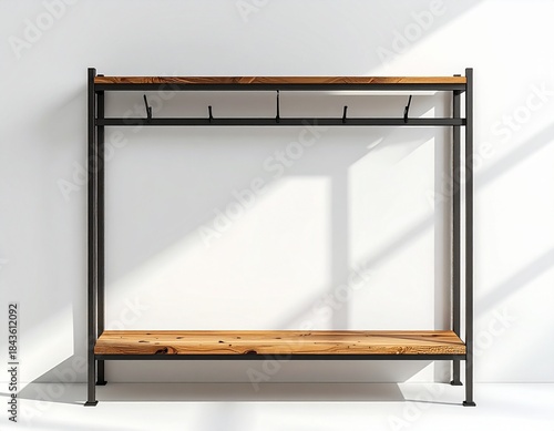 白背景のミニマルな木製×アイアンのコートラック