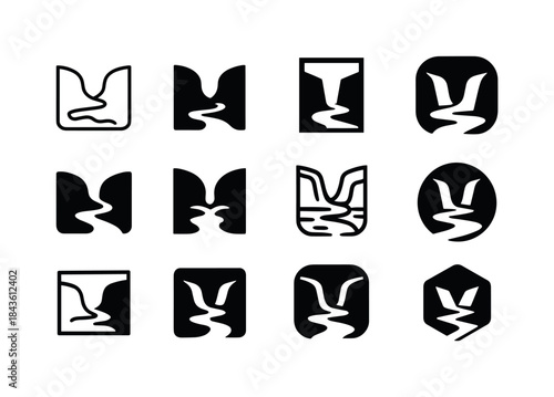 Flooded Valley Icons. Flooded Valley. Icon set. Set Logo of floo