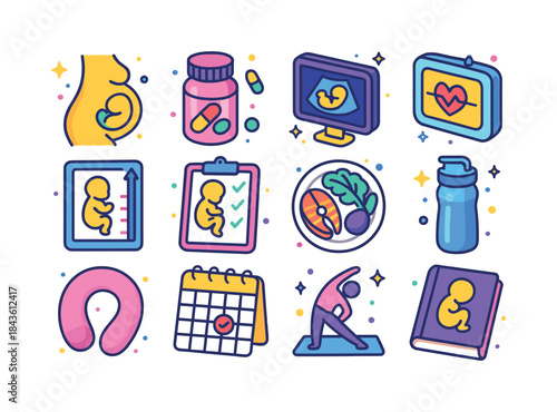 Prenatal Care Icons. prenatal care. Colorful isometric vector ic