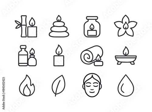 Spa Candle Icons. Spa candles. Line icon set of spa candles: bam