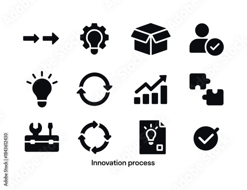 Innovation Icons Grid. Innovation process. Solid icon set of inn