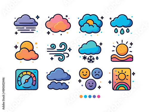 Atmospheric Mood Icons. atmospheric moods. Colorful isometric ve
