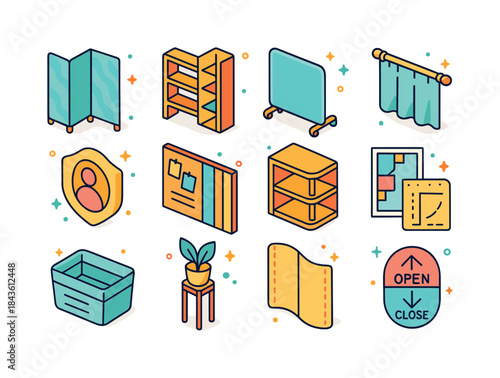 Colorful Space Saver Icons. Small-space solutions. Colorful isom