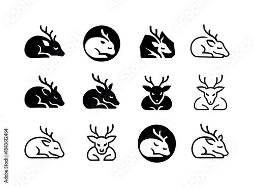 Resting Deer Icons. Animal sleep. Icon set. Set Logo of Animal s