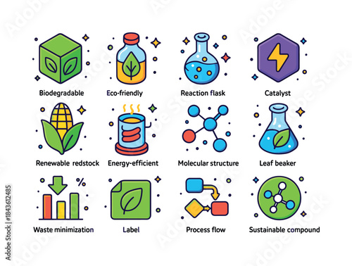 Eco-Friendly Chemistry Icons. Green chemistry. Colorful isometri