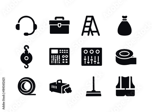 Stage Crew Essentials. Stage Crew. Solid icon set of Stage Crew: