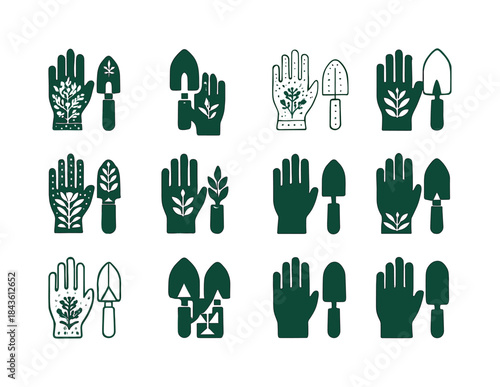 Decorative Gardening Tools Icons. Using decorative gardening too