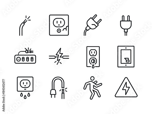 Electrical Hazard Icons. Electrical hazards. Line icon set of el