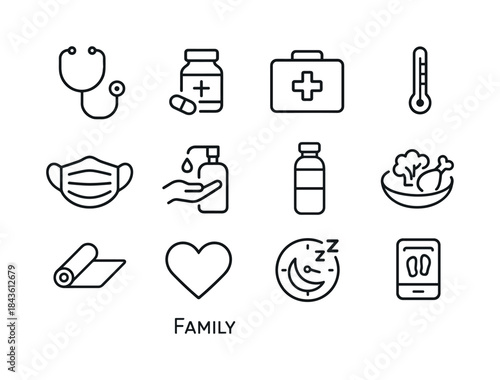 Family Health Icons. Family Health. Line icon set of Family Heal