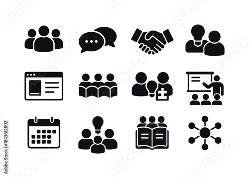 Indie Author Icons Grid. Indie author community. Solid icon set