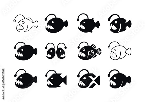Deep Sea Creatures Icons. Aquatic creatures in extreme environme