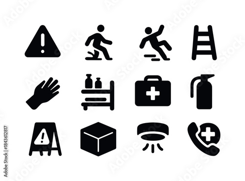 Safety Icons Grid. Safety at Home. Solid icon set of Safety at H