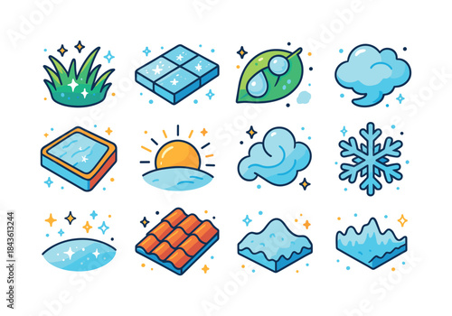 Morning Frost Icons. Morning frost. Colorful isometric vector ic