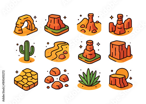 Desert Rocks Icons. Desert Rocks. Colorful isometric vector icon
