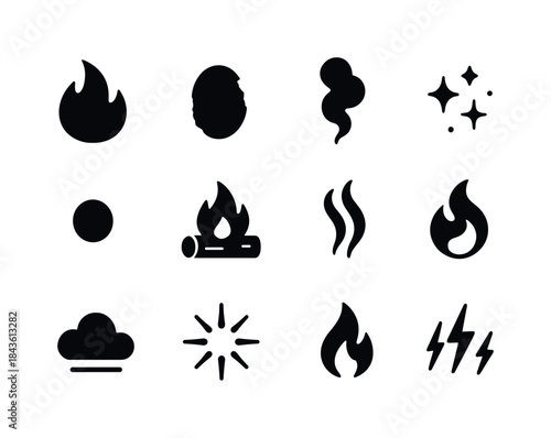 Burning Effects Icons. Burning effects. Solid icon set of burnin
