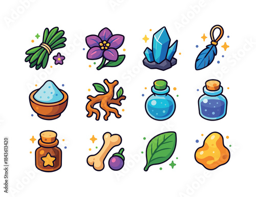 Colorful Spell Ingredients. Spell ingredients. Colorful isometri