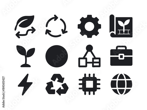 Eco Icons Grid. Eco Systems Design. Solid icon set of Eco System