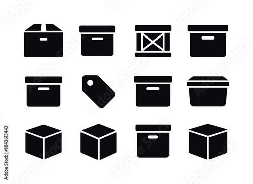 Storage Box Icons. Storage Boxes. Solid icon set of Storage Boxe