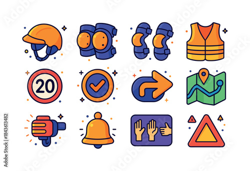 Scooter Safety Icons. Scooter safety. Colorful isometric vector