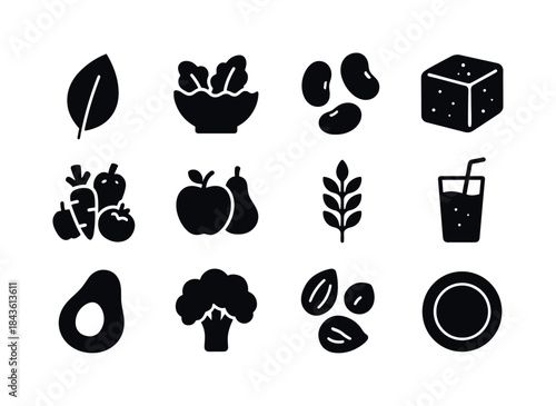 Vegetarian Diet Icons. Vegetarian Diet. Solid icon set of Vegeta