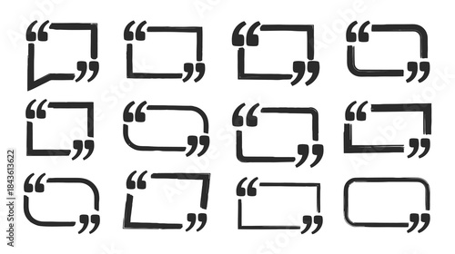 Quotation mark text box frame set Hand drawn marker brush stroke text message frame