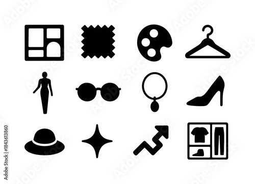 Fashion Icon Grid. Style inspiration. Solid icon set of style in